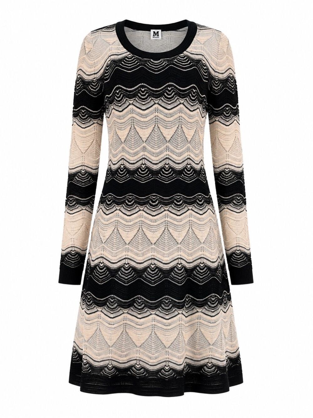 M Missoni Black Cream Signature Wave Knit Long Sleeve Sweater Dress IT 44 - Picture 12 of 12